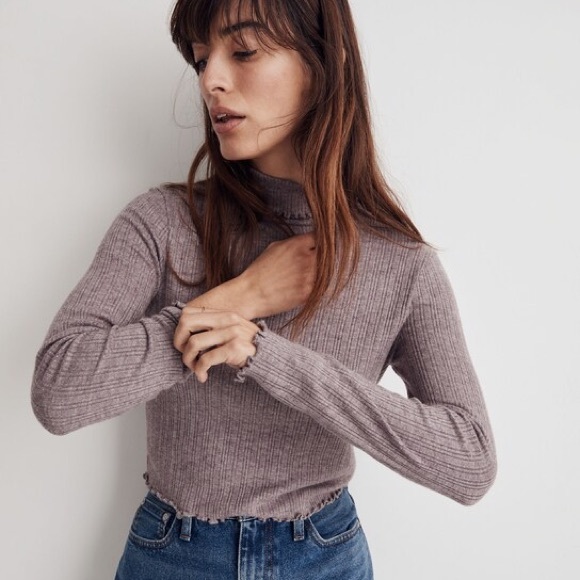 Madewell NWT Women's Ribbed Turtleneck Knit Sweater - Taupe - Picture 1 of 4